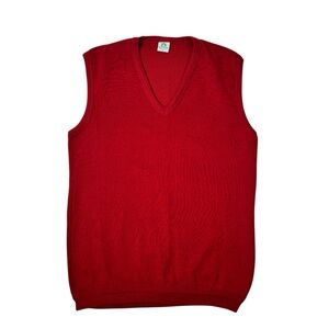 Vintage 80s Men’s Red Sweater V-Neck Holiday Vest XL Made In Italy